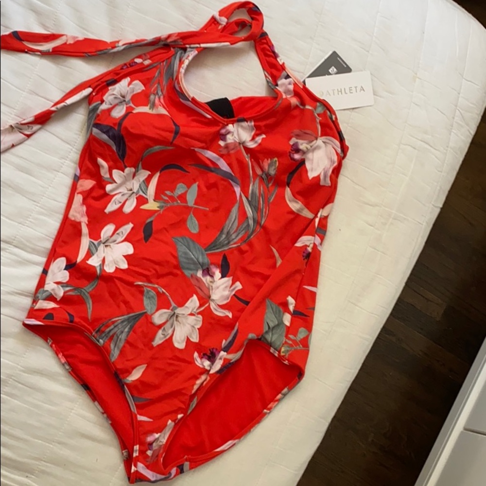 NWT Athleta one piece red floral swimsuit